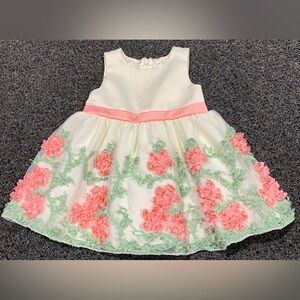 Ivory & Coral Floral Appliqué Party Dress